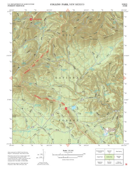 Gila National Forest Quadrangle Map: pg 36 Collins Park Preview 1