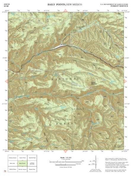 Gila National Forest Quadrangle Map: pg 75 Baily Points Preview 1