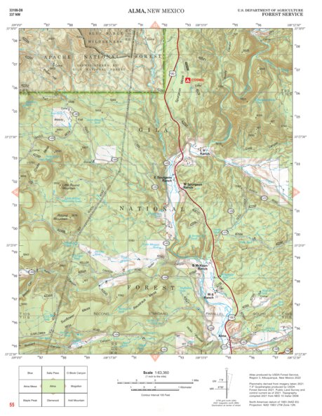 Gila National Forest Quadrangle Map: pg 55 Alma Preview 1