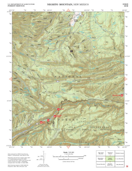 Gila National Forest Quadrangle Map: pg 58 Negrito Mountain Preview 1