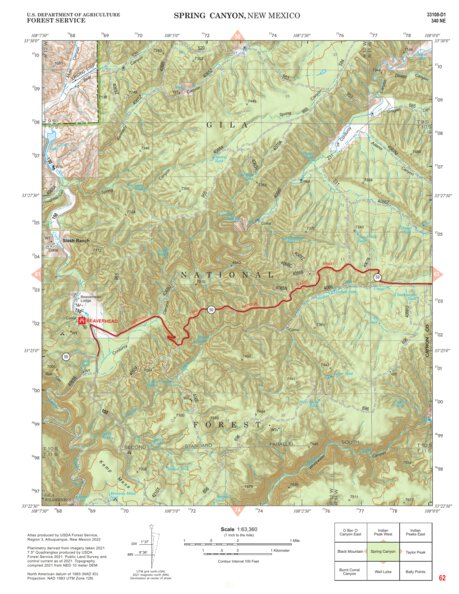 Gila National Forest Quadrangle Map: pg 62 Spring Canyon Preview 1