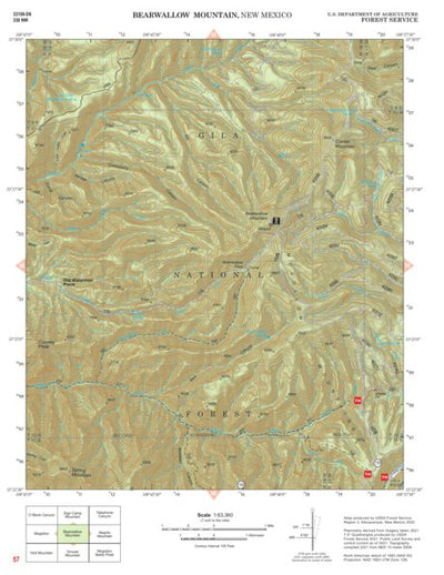 Gila National Forest Quadrangle Map: pg 57 Bearwallow Mountain Preview 1