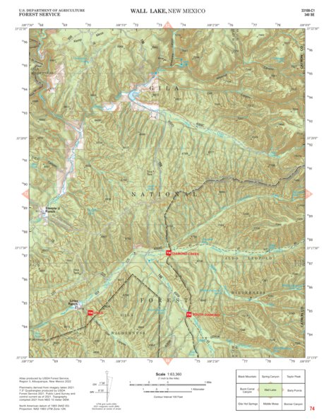 Gila National Forest Quadrangle Map: pg 74 Wall Lake Preview 1