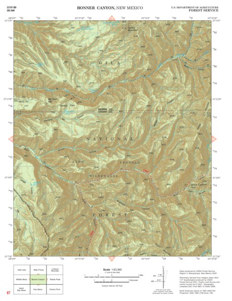 Gila National Forest Quadrangle Map: pg 87 Bonner Canyon Preview 1