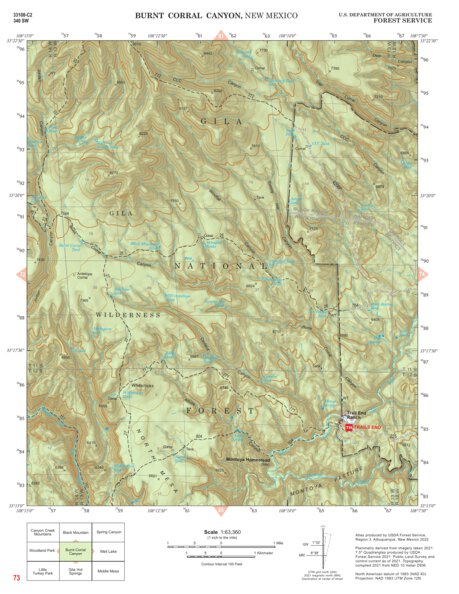 Gila National Forest Quadrangle Map: pg 73 Burnt Corral Canyon Preview 1