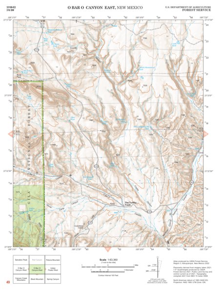 Gila National Forest Quadrangle Map: pg 49 O Bar O Canyon East Preview 1