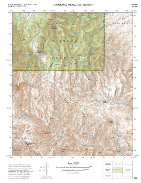 Gila National Forest Quadrangle Map: pg 102 Crookson Peak Preview 1