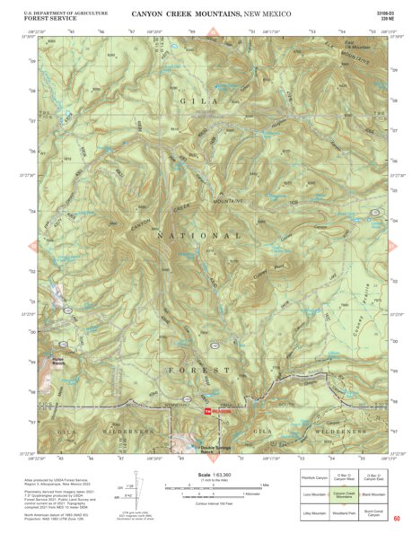 Gila National Forest Quadrangle Map: pg 60 Canyon Creek Mountains Preview 1