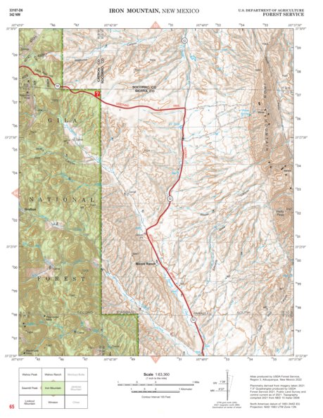 Gila National Forest Quadrangle Map: pg 65 Iron Mountain Preview 1
