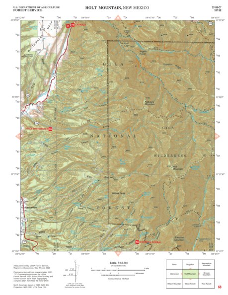 Gila National Forest Quadrangle Map: pg 68 Holt Mountain Preview 1