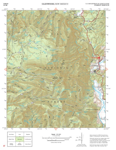 Gila National Forest Quadrangle Map: pg 67 Glenwood Preview 1
