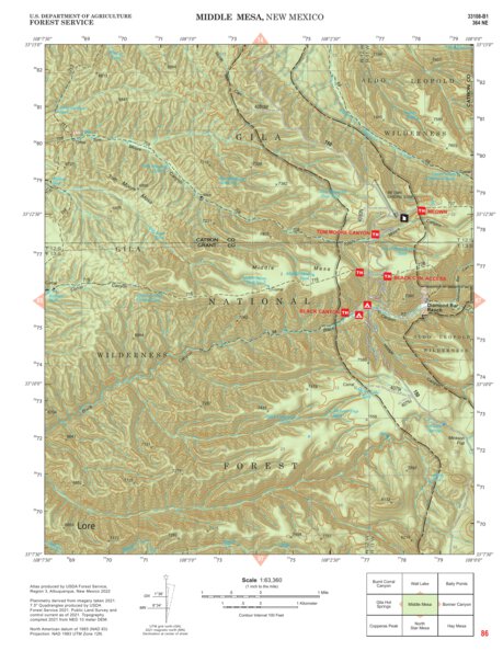 Gila National Forest Quadrangle Map: pg 86 Middle Mesa Preview 1