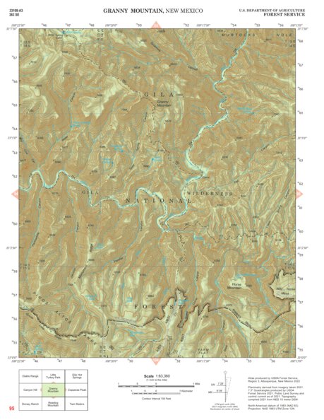 Gila National Forest Quadrangle Map: pg 95 Granny Mountain Preview 1