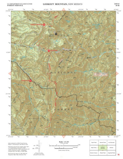 Gila National Forest Quadrangle Map: pg 76 Lookout Mountain Preview 1