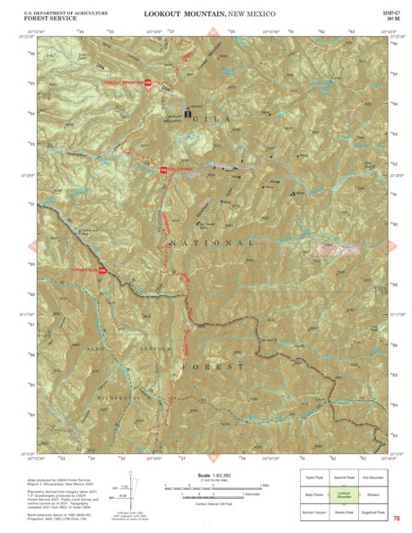Gila National Forest Quadrangle Map: pg 76 Lookout Mountain Preview 1