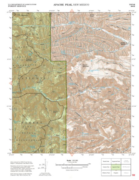 Gila National Forest Quadrangle Map: pg 100 Apache Peak Preview 1