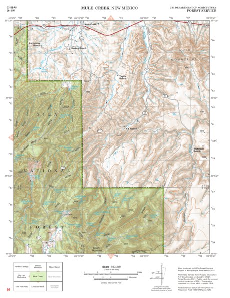 Gila National Forest Quadrangle Map: pg 91 Mule Creek Preview 1