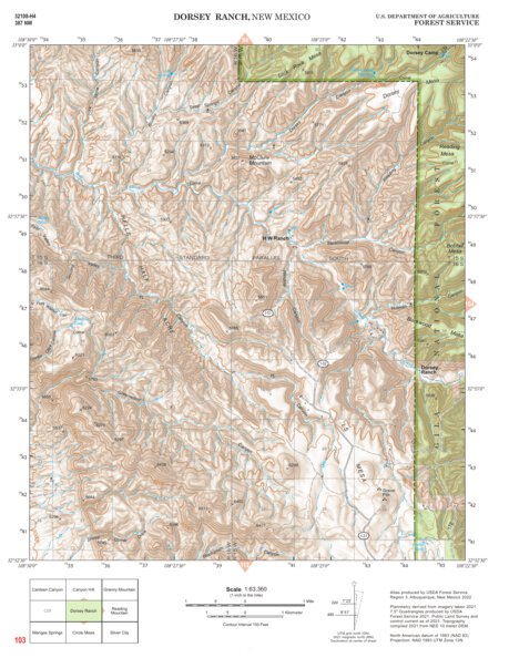 Gila National Forest Quadrangle Map: pg 103 Dorsey Ranch Preview 1