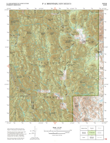Gila National Forest Quadrangle Map: pg 118 P A Mountain Preview 1