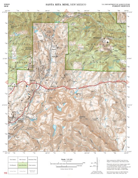 Gila National Forest Quadrangle Map: pg 115 Santa Rita Mine Preview 1
