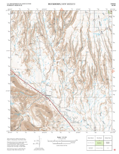 Gila National Forest Quadrangle Map: pg 92 Buckhorn Preview 1