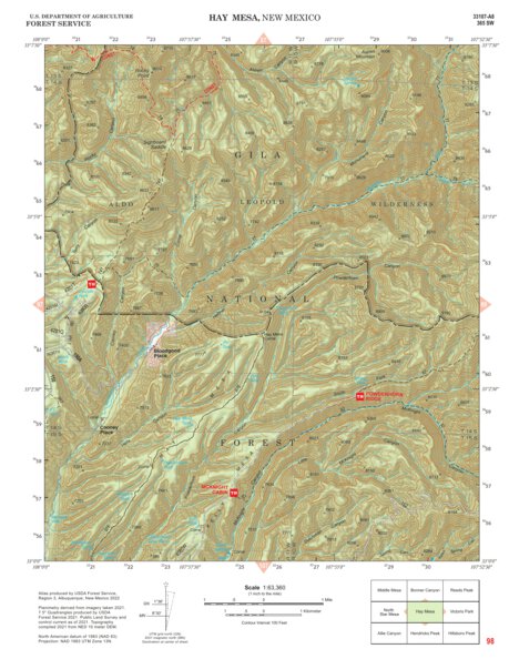 Gila National Forest Quadrangle Map: pg 98 Hay Mesa Preview 1