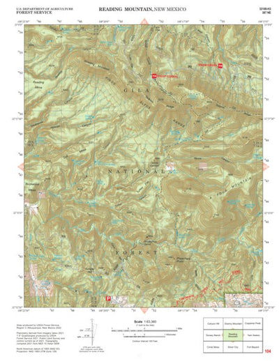 Gila National Forest Quadrangle Map: pg 104 Reading Mountain Preview 1