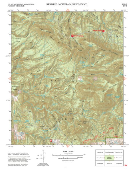 Gila National Forest Quadrangle Map: pg 104 Reading Mountain Preview 1