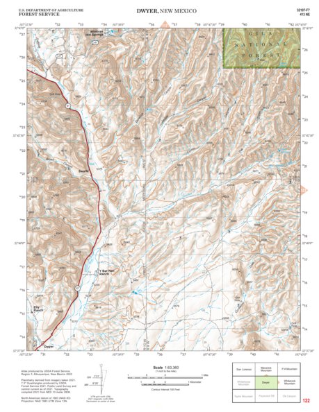 Gila National Forest Quadrangle Map: pg 122 Dwyer Preview 1