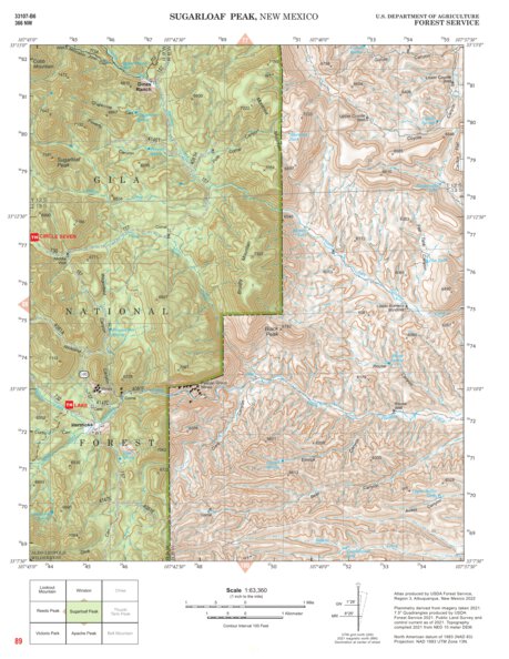 Gila National Forest Quadrangle Map: pg 89 Sugarloaf Peak Preview 1