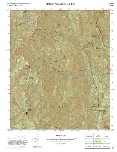 Gila National Forest Quadrangle Map: pg 88 Reeds Peak. Preview 1