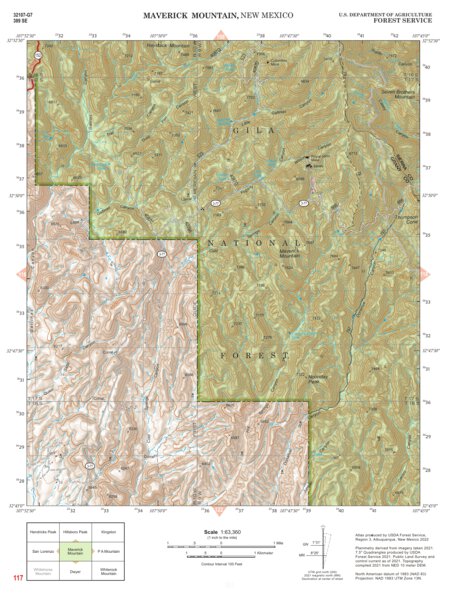 Gila National Forest Quadrangle Map: pg 117 Maverick Mountain Preview 1