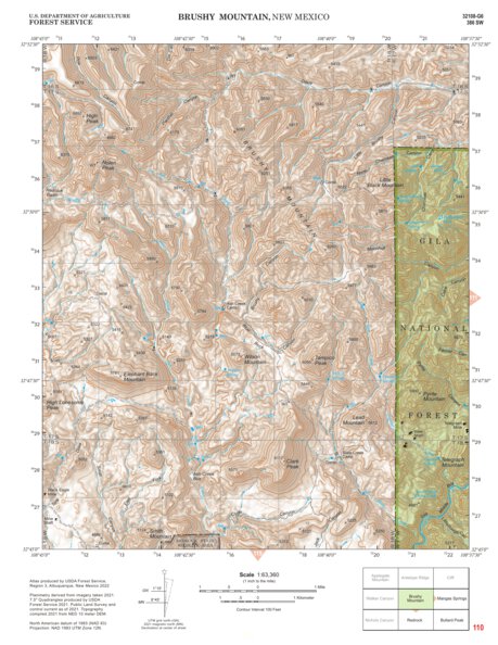 Gila National Forest Quadrangle Map: pg 110 Brushy Mountain Preview 1