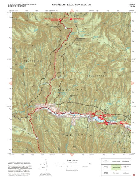 Gila National Forest Quadrangle Map: pg 96 Copperas Peak Preview 1