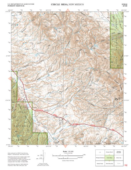 Gila National Forest Quadrangle Map: pg 112 Circle Mesa Preview 1