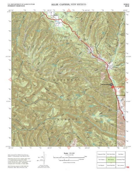 Gila National Forest Quadrangle Map: pg 106 Allie Canyon Preview 1