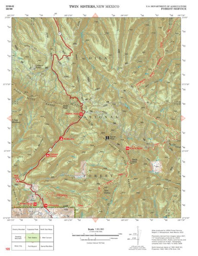 Gila National Forest Quadrangle Map: pg 105 Twin Sisters Preview 1