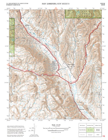 Gila National Forest Quadrangle Map: pg 116 San Lorenzo Preview 1