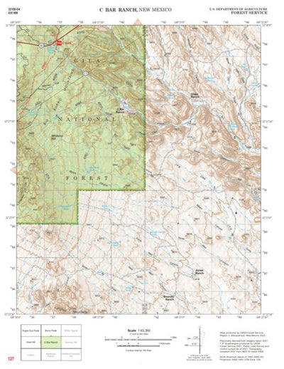 Gila National Forest Quadrangle Map: pg 127 C Bar Ranch Preview 1