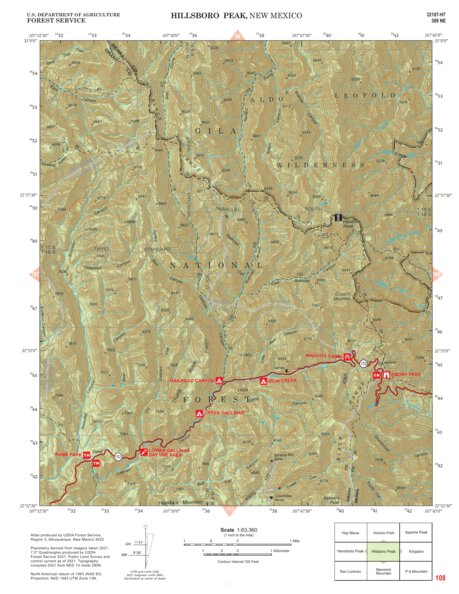 Gila National Forest Quadrangle Map: pg 108 Hillsboro Peak Preview 1