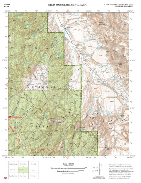 Gila National Forest Quadrangle Map: pg 121 Wind Mountain Preview 1
