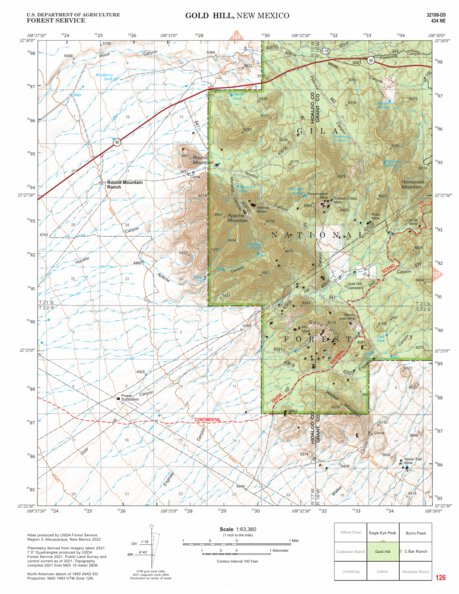 Gila National Forest Quadrangle Map: pg 126 Gold Hill Preview 1