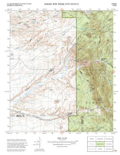 Gila National Forest Quadrangle Map: pg 124 Eagle Eye Peak Preview 1