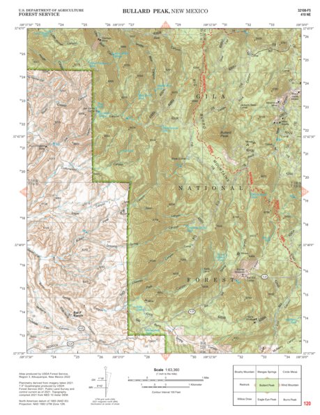 Gila National Forest Quadrangle Map: pg 120 Bullard Peak Preview 1