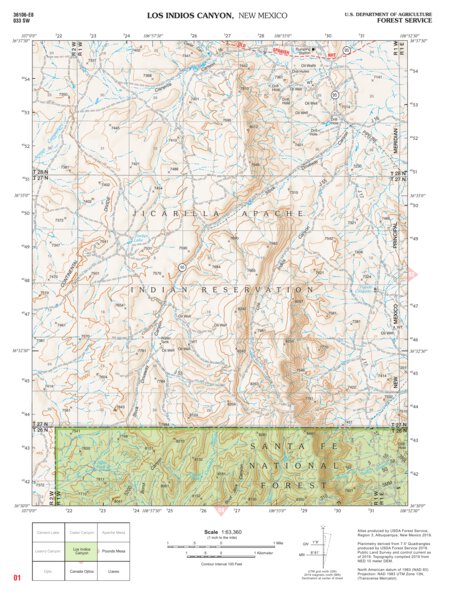 Santa Fe National Forest Quadrangle Map: pg 01 Los Indios Canyon Preview 1