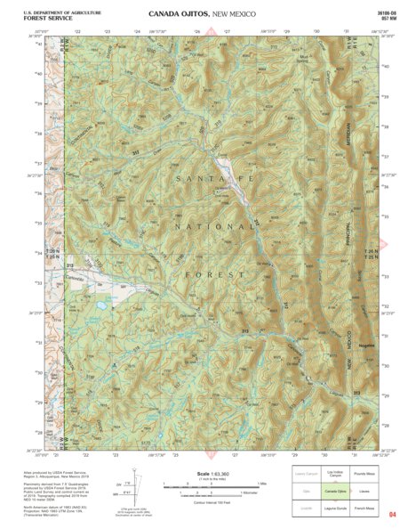 Santa Fe National Forest Quadrangle Map: pg 04 Canada Ojitos Preview 1