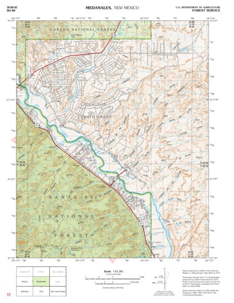 Santa Fe National Forest Quadrangle Map: pg 17 Medanales Preview 1