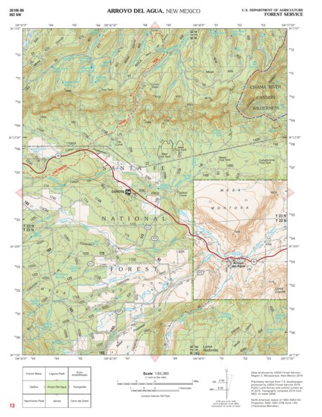 Santa Fe National Forest Quadrangle Map: pg 13 Arroyo Del Agua Preview 1