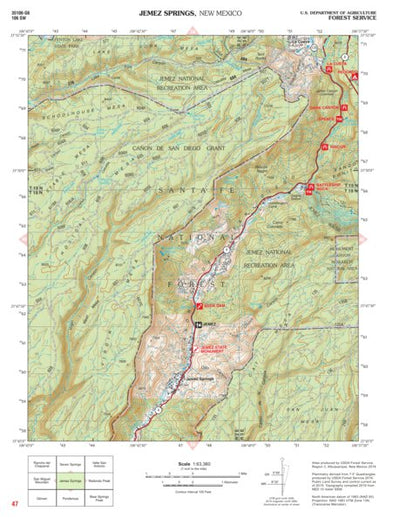Santa Fe National Forest Quadrangle Map: pg 47 Jemez Springs Preview 1