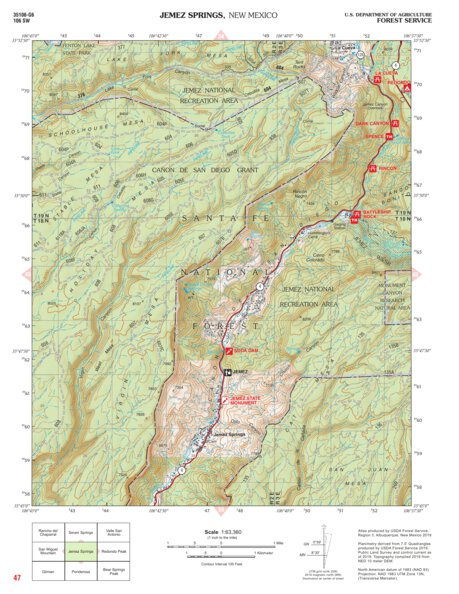 Santa Fe National Forest Quadrangle Map: pg 47 Jemez Springs Preview 1